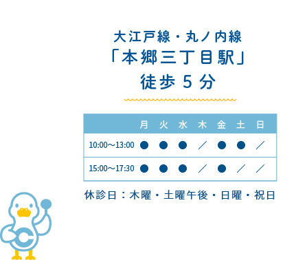 大江戸線・丸ノ内線「本郷三丁目駅」徒歩5分
